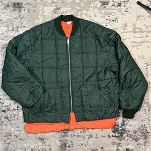 Vtg Work King Mens XL Reversible Puffer Jacket Green/Orange Poly Canada Hunting